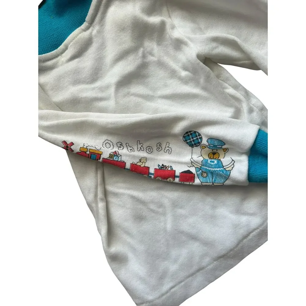 Vintage 90s OshKosh B'Gosh Train Sleeve Polo Shirt White Blue Size 24M USA Madr